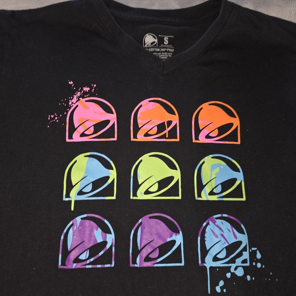 Taco Bell Drip Employee Crew T-Shirt Womens Small Black Graffiti Mexican Uniform